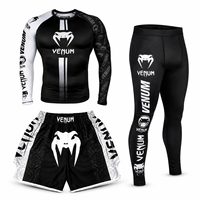 Ensemble MMA 3 pièces : Rashguard à manches longues, short de combat et pantalon de compression à empiècements blancs. Logo personnalisé, OEM, ODM, faible MOQ, directement de l'usine.