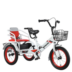 Triciclo Infantil de Acero al por Mayor de 14, 16 y 18 Pulgadas con Dos Asientos y Asiento Trasero, Bicicleta de Tres Ruedas para Niños y Niñas - Product Image 1
