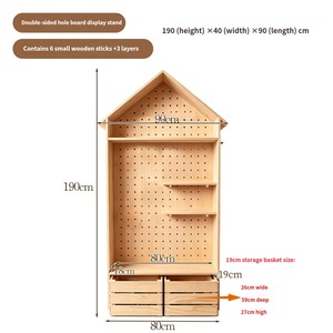 Solid Wood Perforated Board Display <b>Rack</b> Wooden Commercial Cultural and Creative Display Cabinet with Wheels - Product Image 1