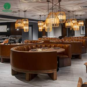 مقاعد خشبية عصرية نصف دائرية من مونتري للمطاعم، أثاث بمقاعد عالية على شكل حرف U مع طاولة للمقاهي والفنادق - Product Image 2