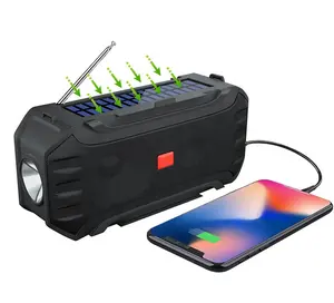 Portable Outdoor Flashlight Tooth Speaker with Strap Wireless Audio Solar Panel Charging Subwoofer Solar Powered Radio FM