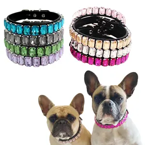 Luxury Leather Cat Dog Collar Crystal Studded Pet Collar Rhinestone Dog Necklace