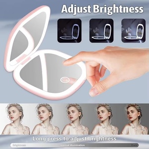 Mini 2-sided Rechargeable 5X Magnification Compact <b>Makeup</b> Mirror with LED <b>Lights</b> Handheld Cosmetic <b>Light</b> up <b>Vanity</b> <b>for</b> Travel - Product Image 3