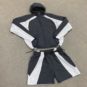 Tute da <span class=keywords><strong>uomo</strong></span> in poliestere con giacca a vento riflettente personalizzata 3m giacca e pantaloncini da Jogging Set di pantaloncini da Jogging in Nylon nero - Product Image 2