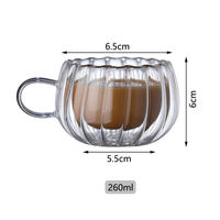 Tasse à café en verre à double paroi en forme de citrouille, mug en verre à rayures verticales avec poignée pour thé, latte, cappuccino
