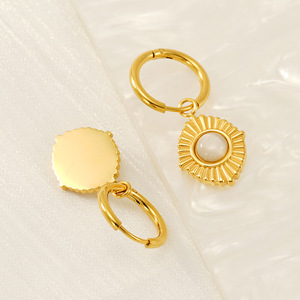 Zogxin Gold Hoop Earrings With Cat's Eye Stone Bezel Setting Geometric Design For Women Jewelry - Product Image 3