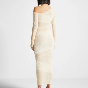 Vestido Elegante de Moda para Mujer, Color Sólido, Manga Larga, Suéter Esponjoso, Vestido Ajustado hasta la Rodilla - Product Image 4