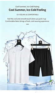 Conjunto deportivo transpirable de malla para hombre, 5 colores en stock, cuello redondo liso, costuras impecables en los puños, para proveedores de ropa globales - Product Image 5