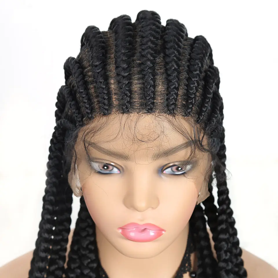 wholesale lace wig full lace long braided wigs synthetic hair good feedback lace front cornrows braided wig