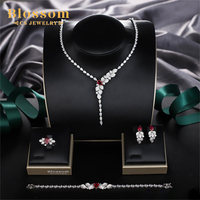 Blossom CS Schmuckhersteller 925 Silber Rubinrot Birnenförmig Marquise Blatt CZ 4-teiliges Designer Brautschmuck-Set