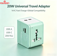 Adaptador de Viaje Universal FOXCAN 20W PD, Enchufe Internacional Todo en Uno con USB-A/C y Logotipo Personalizado