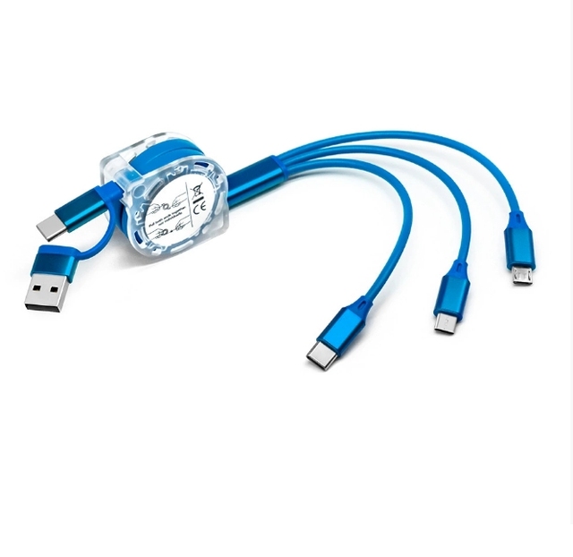 Five-in-one TPE Material Retractable Charging Cable for Type-C Mobile Phones Earphones Universal Three-Head Charging Data Cable