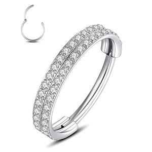 Anillo de aro de segmento con bisagras de titanio de grado de implante, hélice con anillo de <span class=keywords><strong>doble</strong></span> fila, pavé lateral CZ Zirconia Clicker, Piercing para tabique nasal - Product Image 4