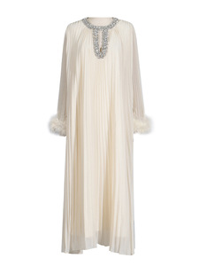 Abito lungo <span class=keywords><strong>da</strong></span> donna autunnale vintage traspirante con strass e plissettature, in tessuto tinta unita, modello A-line, <span class=keywords><strong>casual</strong></span> ed elegante per la <span class=keywords><strong>sera</strong></span> - Product Image 3