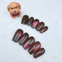 Uñas artificiales hechas a mano puras Luz de diseño de ojo de gato rojo corto de alta calidad y reutilizable