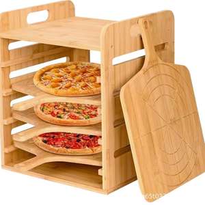 Estante de madera para pizza, bandeja de almacenamiento multicapa para cocina casera, tabla de queso de madera maciza, mango de fácil agarre, color natural - Product Image 2