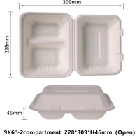 Conteneur alimentaire rectangulaire en bagasse à 2 compartiments 9*6-2, nouveau matériau, marque SINCERE, origine Shandong, vente en gros