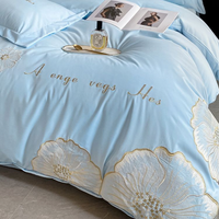 Ensemble de literie brodé - Housse de couette et taies d'oreiller - Drap plat - Ensemble de literie 4 pièces - Linge de lit lavable pour la maison et l'hôtel