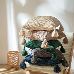 Pillow Cover Chenille Handmade Cute Tassel Sofa <strong>Cushion</strong> Cover Solid Green Navy <strong>Beige</strong> Nordic Home Decor Pillow Cover - Product Image 2