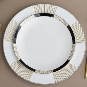 Prato de jantar de cerâmica luxuoso de 8 polegadas e 10,5 polegadas porcelana, pratos elegantes para sala de jantar, casa e casamentos, design personalizado