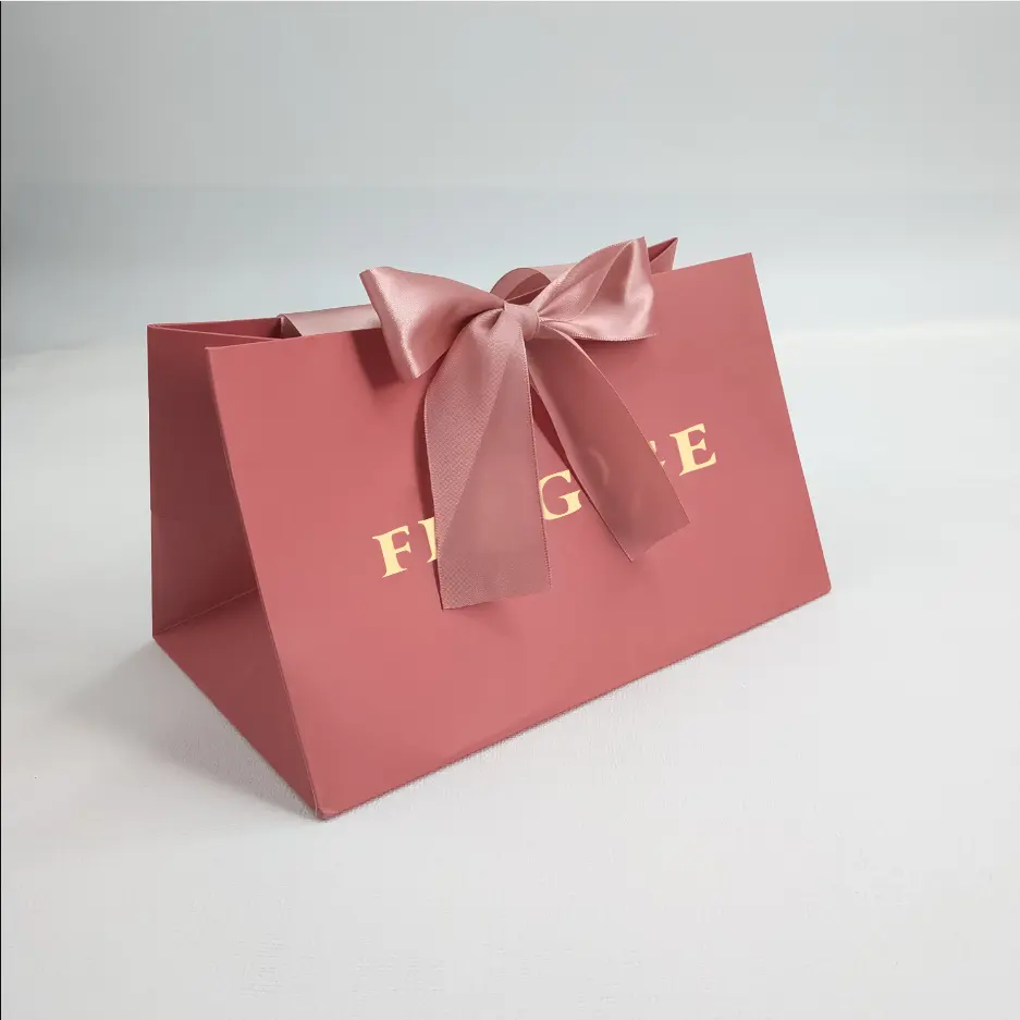 Paper Bag With Ribbon Luxury Paper Bag Custom Design Brand Logo Boutique Shopping Paper Bag recyclable