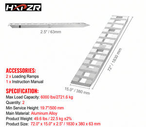 Set Ramp Pemuatan Aluminium 183X38 cm Pelat Anti Selip Kapasitas 6000 LBS untuk Gerobak Traktor Mesin Pemotong Rumput ATV Sepeda Motor - Product Image 2