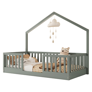 <span class=keywords><strong>Letto</strong></span> a castello grigio con sponde alte, in legno, stile <span class=keywords><strong>Montessori</strong></span>, con luce integrata, per bambini e bambine - Product Image 5