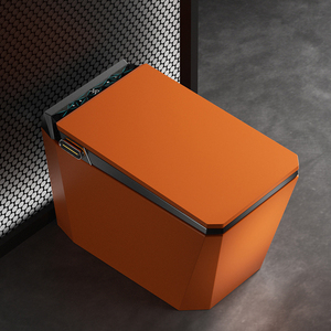 Inodoro Inteligente Minimalista de Forma Cuadrada, Color Naranja, Montado en el Suelo, con Sifón en S, Agua Caliente Instantánea y Cierre Lento, para Villas de Lujo - Product Image 1
