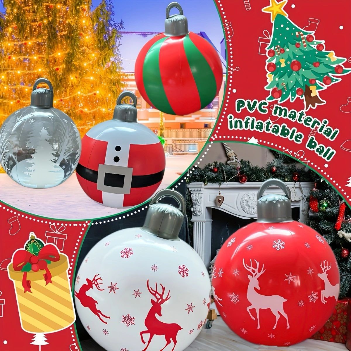 Pack 3 Bolas Navideñas Inflables Gigantes De 60cm - Decoración Exterior LED Para Jardín, Patio O Interior, Impermeable