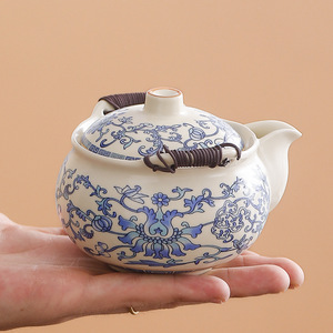 Portable Blue And White Ceramic <b>Teapot</b> With Lotus Design Travel Tea <b>Set</b> For Outdoor Use Gift - Product Image 3