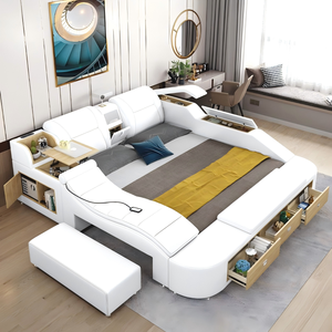 YSS Modern Multimedia USB Charger Smart Bed Muebles de dormitorio de cuero genuino Masaje multifuncional Family Cinema Soft Bed - Product Image 1