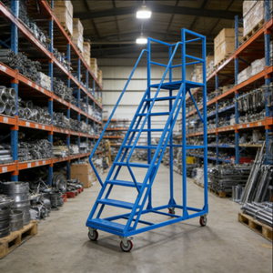 헤비 듀티 롤링 플랫폼 사다리 이동식 창고 계단 사다리 바퀴 포함 산업 안전 플랫폼 350kg 용량 - Product Image 1