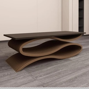 طاولة قهوة خشبية بقاعدة متموجة قابلة للطي، تصميم فني عالي الجودة، أثاث لغرفة المعيشة للمنزل والمكتب - Product Image 5