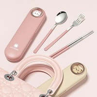 Ensemble de couverts en acier inoxydable durable poli miroir portable, étui, camping, kawaii, voyage, étudiant, enfants, passe au lave-vaisselle, cuillère