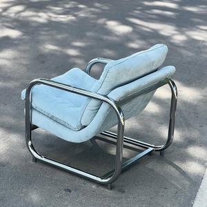 Fauteuil de salon de style <span class=keywords><strong>Bauhaus</strong></span> moderne, avec pieds en métal carrés, écologique, durable, dossier en tissu bleu glacier, pour hôtel, loisirs - Product Image 6