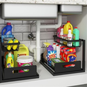 Modern Stainless Steel <b>Kitchen</b> Sink Cabinet Rack Multifunctional Layered Storage Shelf with <b>Pull</b>-<b>Out</b> <b>Basket</b> - Product Image 2