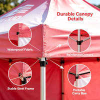 Tente de stand d'exposition rose, impression personnalisée OEM, 600D, imperméable, structure en aluminium, tente de publicité extérieure pop-up, gazebo, auvent