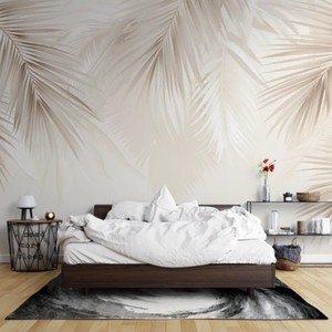 Papel Tapiz de PVC con Diseño de Hojas de Palma Beige Estilo Bohemio, Mural Personalizado en Tonos Tierra Neutros para Decoración de Paredes de Dormitorios y Salas de Estar, Fácil de Instalar - Product Image 2