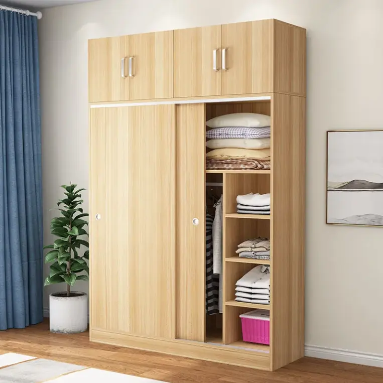 Neues Design Schiebetür Holz moderne weiße Garderobe Einfache Garderobe Schlafzimmer möbel