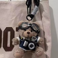 Porte-clés en peluche douce en forme d'ours Teddy avec appareil photo créatif, pour sac à dos, sac à main, clé de voiture