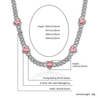 Collier cubain 8 mm avec pendentif cœur rubis, incrustation de cuivre et zircon cubique rouge, style hip-hop glacé, bijoux de cou pour couple, vente en gros
