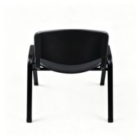 Chaise d'étudiant moderne et durable avec accoudoirs, siège et dossier en plastique noir, structure métallique robuste pour salle de classe