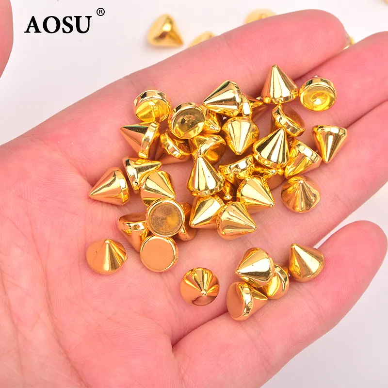 AOSU 8mm Gold Farbe Nieten Spikes Kunststoff dekorative Niet Kegel Punk Nieten für Leder Kleidung Schuhe Taschen Dekoration