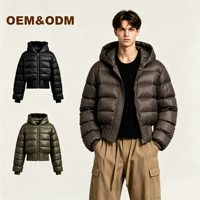 Veste courte en duvet pour homme avec logo personnalisé JF1919, style bomber rembourré, capuche, olive, noir, café, matelassée, coupe-vent