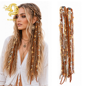 Accesorio <span class=keywords><strong>para</strong></span> el Cabello Bohemio con Borlas Largas de Colores en Tono Maillard, <span class=keywords><strong>Adorno</strong></span> <span class=keywords><strong>para</strong></span> el Cabello Trenzado con Cuentas de Cuero y Terciopelo - Product Image 1