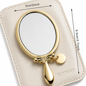 Miroir de maquillage portable compact ovale en nickel plaqué avec pochette en PU, poignée pendentif moderne, étui fantaisie personnalisé pour vanité - Product Image 4