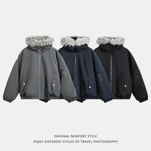 Parka d'hiver pour <span class=keywords><strong>homme</strong></span>, courte, imperméable, en nylon rembourré de polyester, avec capuche amovible à bordure en fourrure, épaisse et chaude, style décontracté et utilitaire - Product Image 5