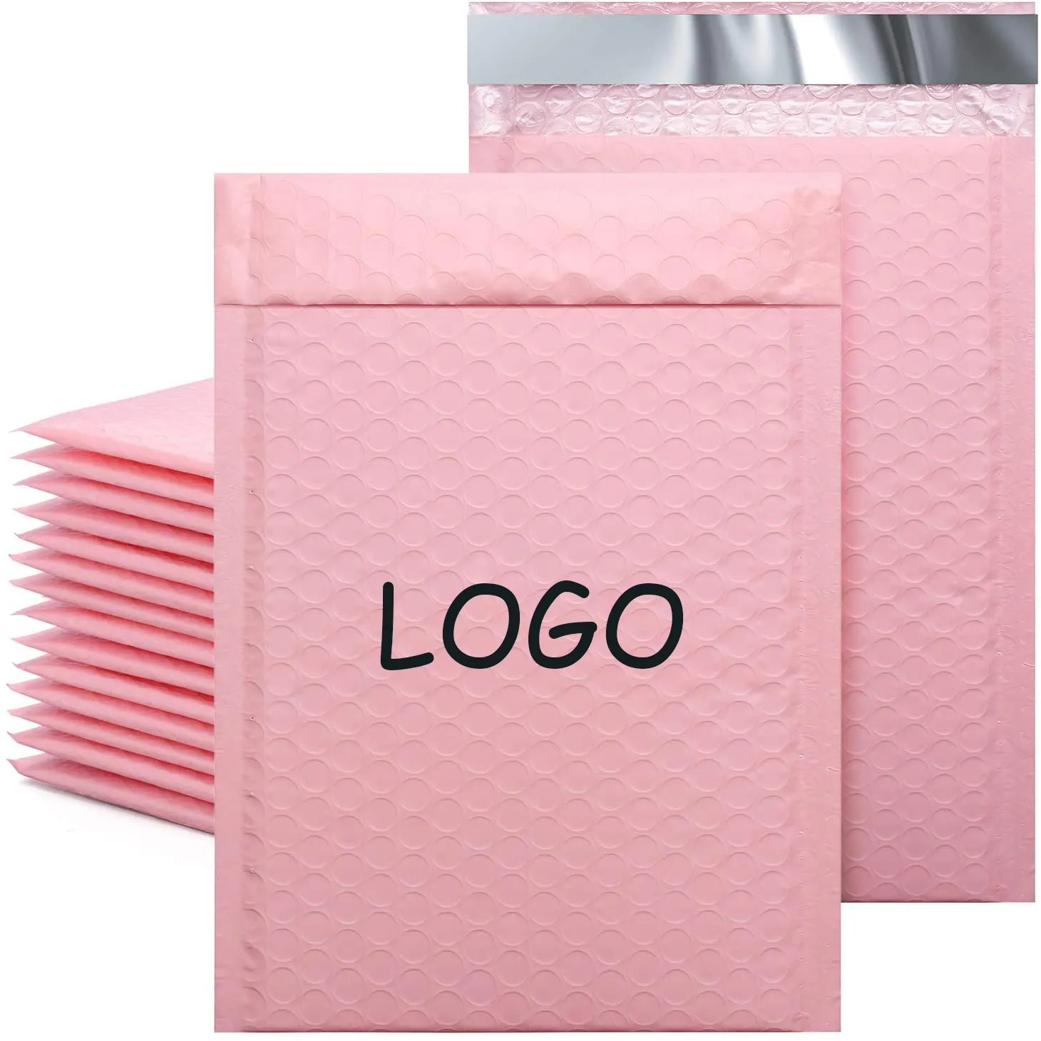 인쇄 로고 분홍색 폴리 버블 메일러 봉투 패딩 셀프 씰링 우편 가방