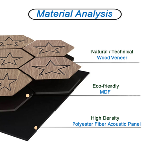 Panel Acústico Artístico con Patrón de Estrella de Cinco Puntas, Paneles Acústicos Hexagonales de Nogal, MDF Akupanel, Decoración, Panel Acústico, Aislante de Sonido - Product Image 2