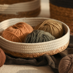 Straw Woven Storage <b>Basket</b> Round Handmade For Kitchen Snacks Food Container - Product Image 4